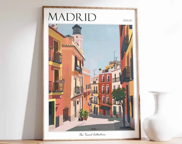 Madrid Travel Poster, Tropical Decor City Wall Art