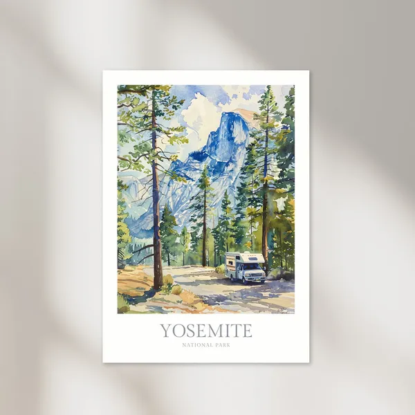 Yosemite National Park California Watercolor Travel Poster