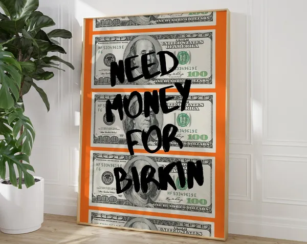 Orange Graffiti Money Poster, Preppy Urban Decor