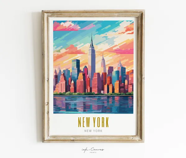 Retro New York City Skyline Travel Poster