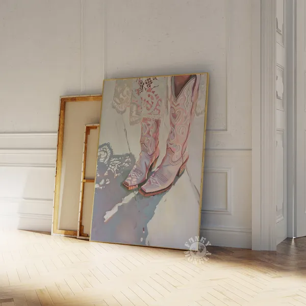 Pink Cowgirl Boots Poster, Retro Western Coquette Decor
