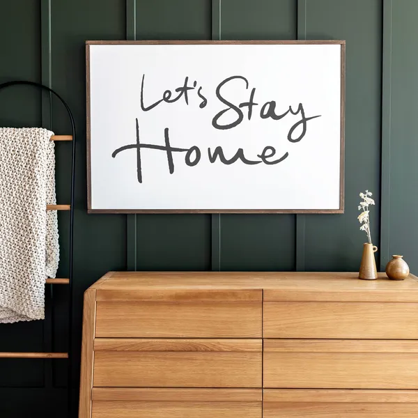 Let's Stay Home Quote Art Print, Living Room Decor