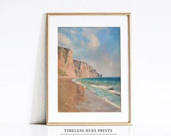 Normandy Beach Vintage Ocean Landscape Art Print