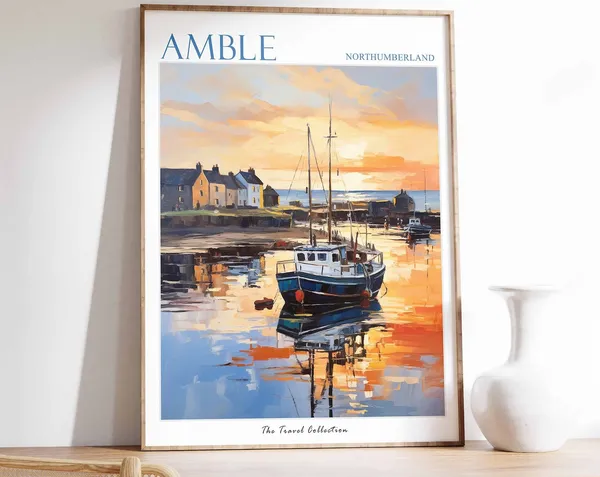 Amble Coastal Travel Poster, Northumberland Beach Art