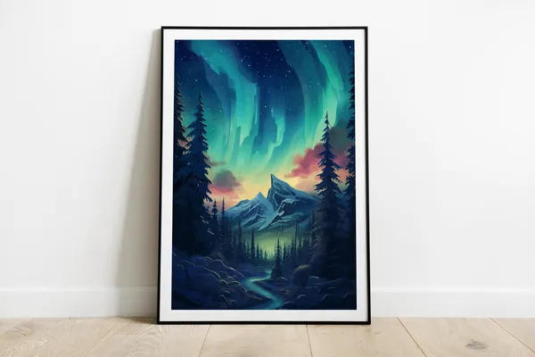 Northern Lights Scandinavia Art Print, Custom Personalised