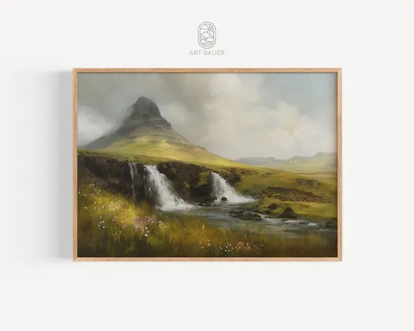 Icelandic Landscape Nordic Watercolor Art Print