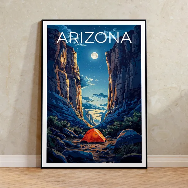 Arizona Travel Poster, Camping and Hiking Print