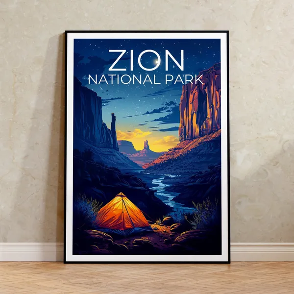 Zion National Park Travel Poster, Utah Landscape