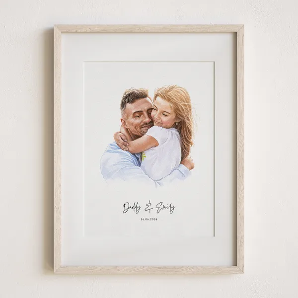 Personalized Watercolour Dad and Girl Portrait Art