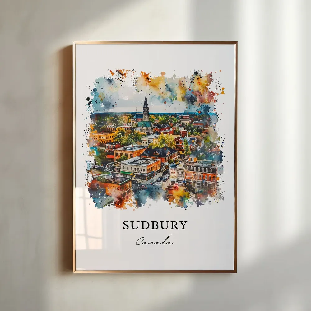 Sudbury Ontario Watercolor Travel Poster, Canada