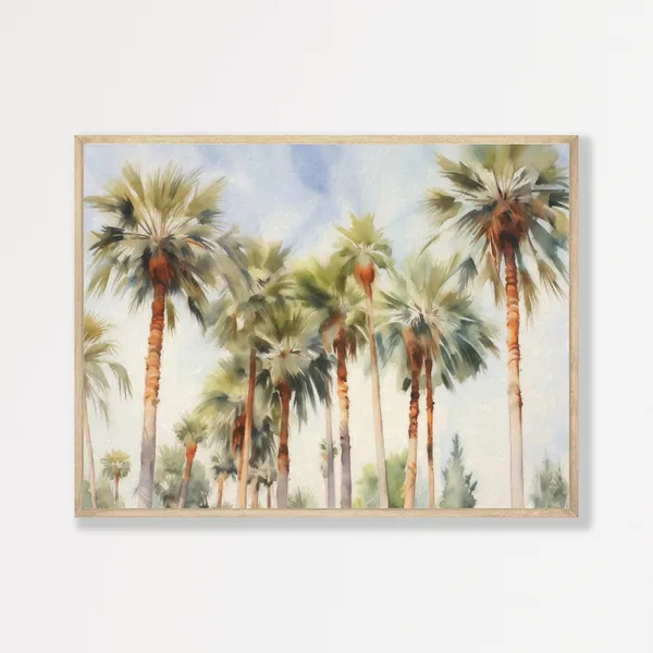 Palm Tree Watercolor Art Print, Vintage Coastal Decor