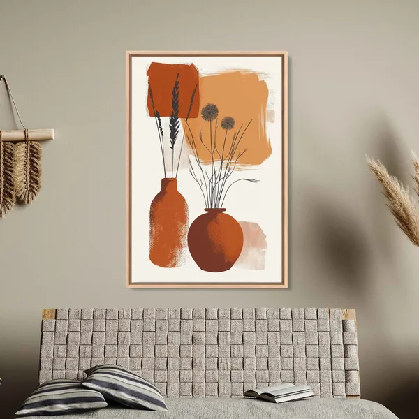 Boho Flower Vases Art Print, Minimalist Floral Design
