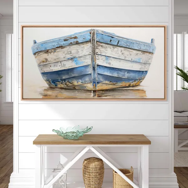 Worn Blue and White Boat Hull Lake Wall Art Print