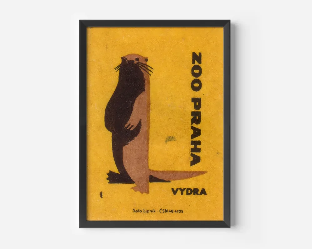 Otter Matchbox Vintage Art Print, Czech Label - Image 4