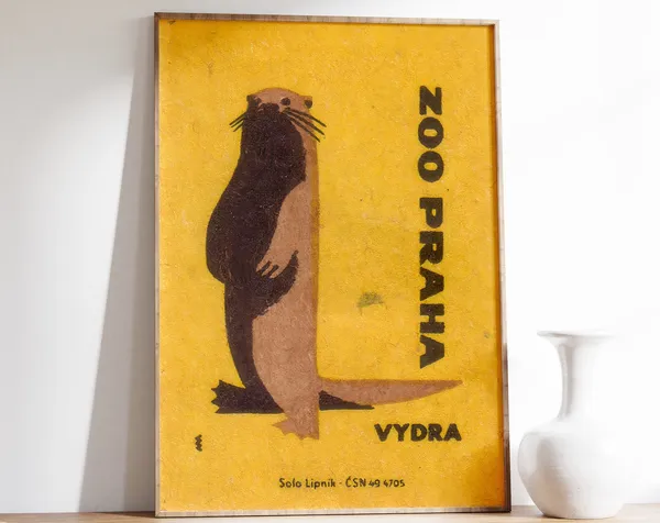 Otter Matchbox Vintage Art Print, Czech Label