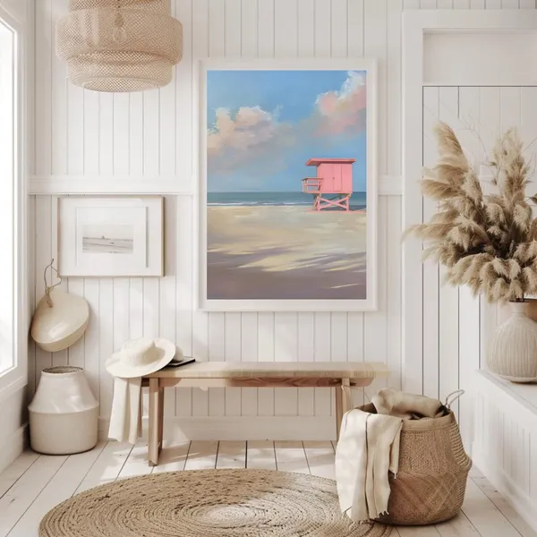 Ocean Beach Lifeguard Tower Poster, Summer House Art