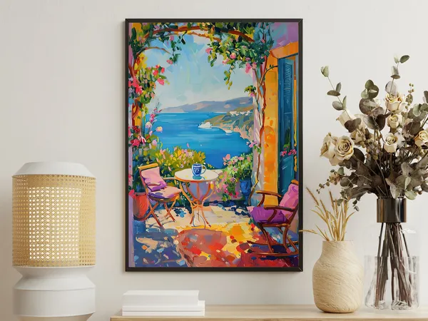Matisse-Inspired Balcony Flowers Botanical Poster