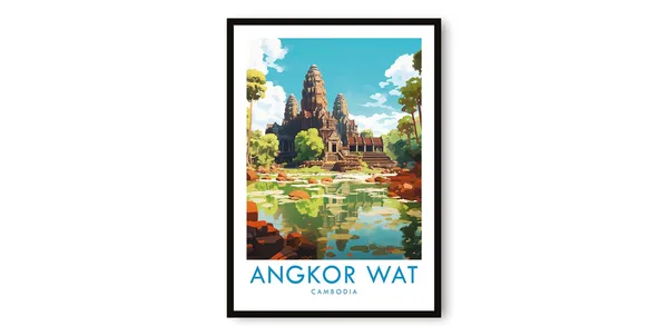 Angkor Wat Cambodia Travel Poster, Art Print