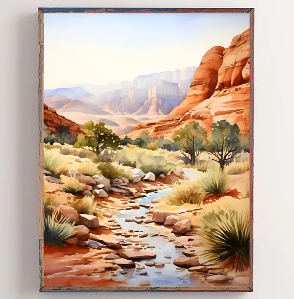 Red Rock Canyon Watercolor Art, Nevada Landscape Print
