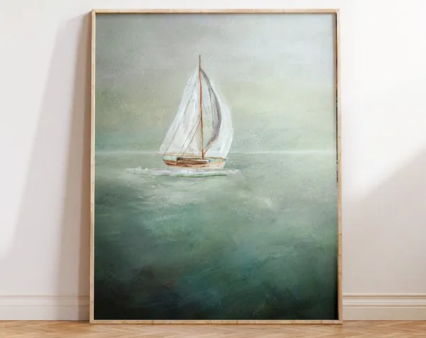 Vintage Sailboat Art Print, Coastal Beach House Decor