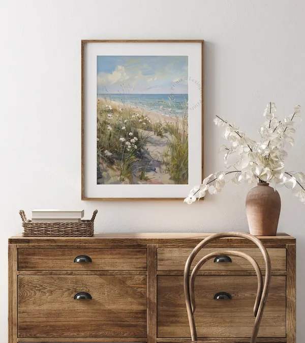 Coastal Beachgrass Wildflower Field Vintage Art Print