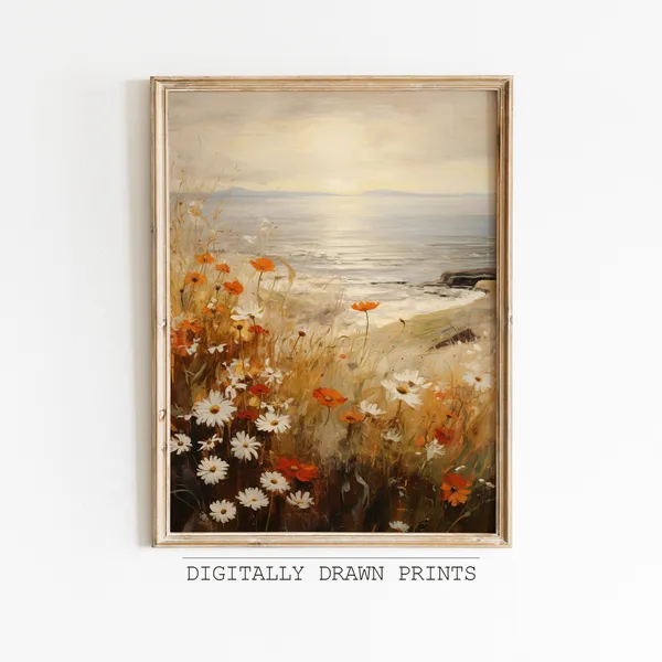 Coastal Wildflowers Farmhouse Floral Art Print