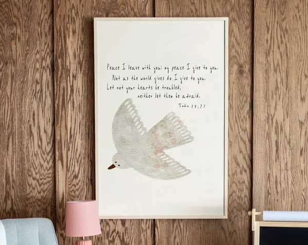 John 14:27 Kids Room Scripture Bird Art, Bible Verse Print