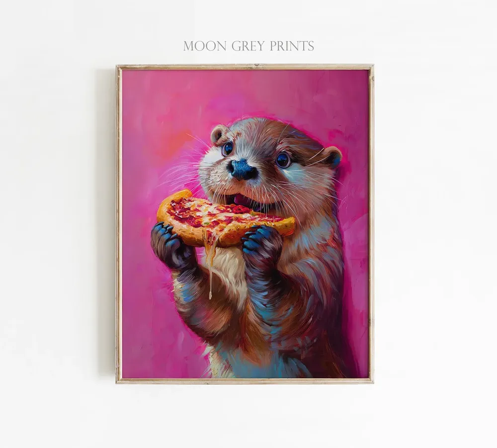 Cute Otter Eating Pizza - Maximalist Oil - Image 3