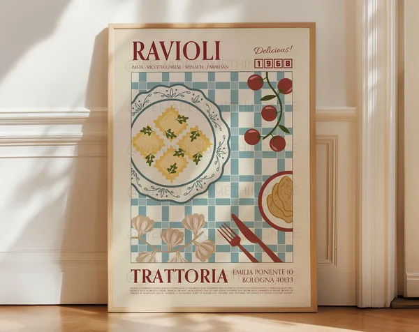 Ravioli Poster, Retro Modern Kitchen Wall Art