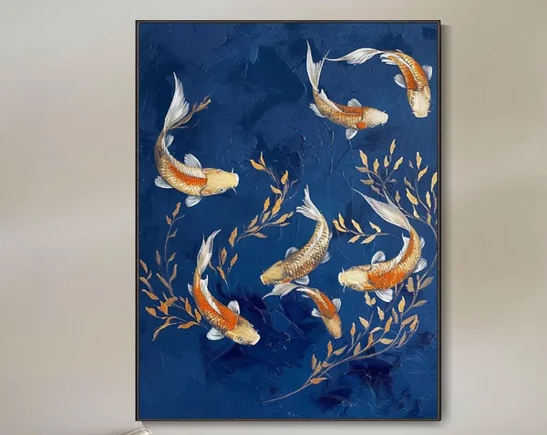 Abstract Koi Vintage Asian Art Print, Living Room Decor
