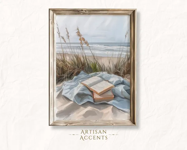 Vintage Books Beach Art Print, Seaside Home Decor