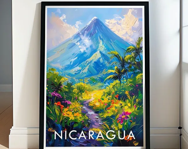 Nicaragua Volcanoes Travel Poster, Latin America