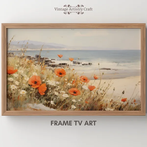 Seaside Flowers Wildflower Field Neutral Art Print