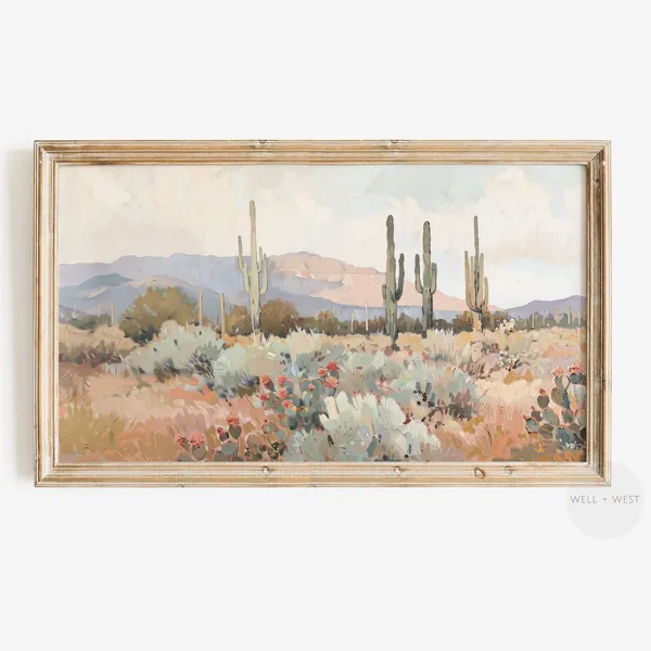 Cactus Landscape, Boho Southwest Vintage Art Print