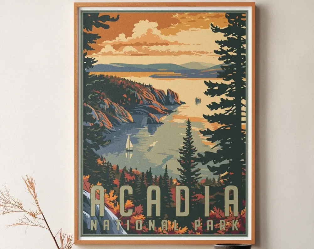 Acadia National Park Vintage Travel Poster, Wall Art