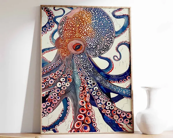 Octopus Vintage Sea Life Art Print, Ocean Decor