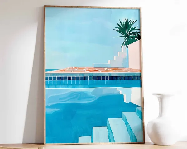 Swimming Pool Art Print, Summer Water Art