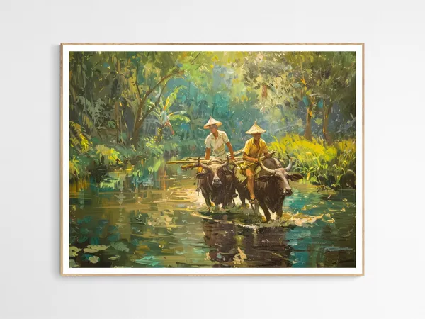 Filipino Villagers and Carabaos Art Print