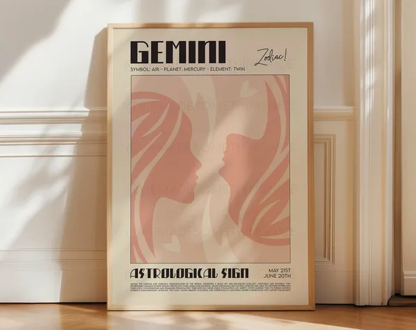 Gemini Horoscope Art Print, Astrological Poster