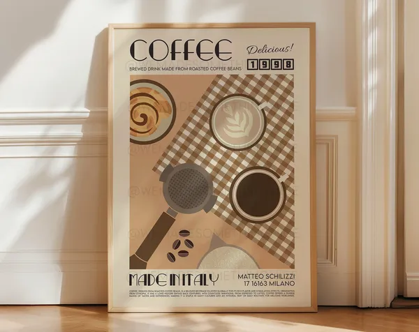 Coffee Print Kitchen Poster, Modern Retro Decor