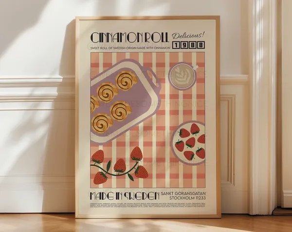 Cinnamon Roll Kitchen Art Print, Retro Poster