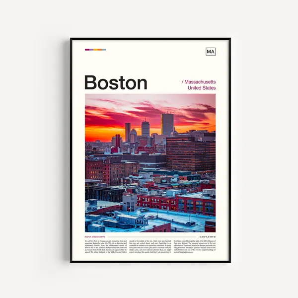 Boston Skyline Travel Poster, Boston Wall Art