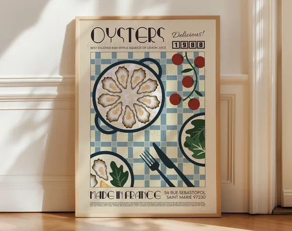 Oysters Poster, Retro Pop Art Kitchen Print