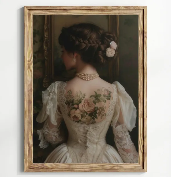 Victorian Woman Vintage Altered Art Print, Lace Pearls