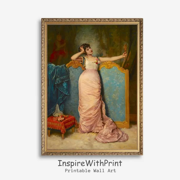 Woman Looking In The Mirror Vintage Portrait Art Print