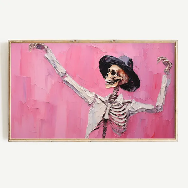 Pink Halloween Dancing Skeleton Pop Art Print