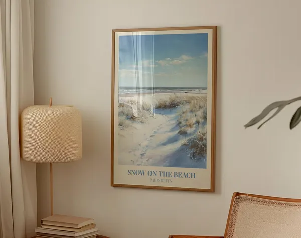 Snow On The Beach Watercolour Art Print, Bedroom Decor