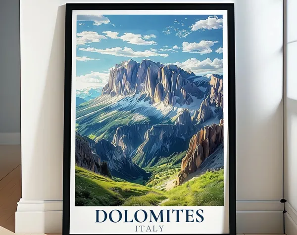 Dolomites Italy Travel Poster, Sella Group Landscape