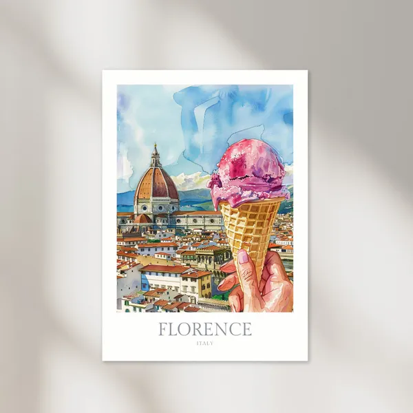 Florence Italy Watercolor Travel Poster, Wall Decor