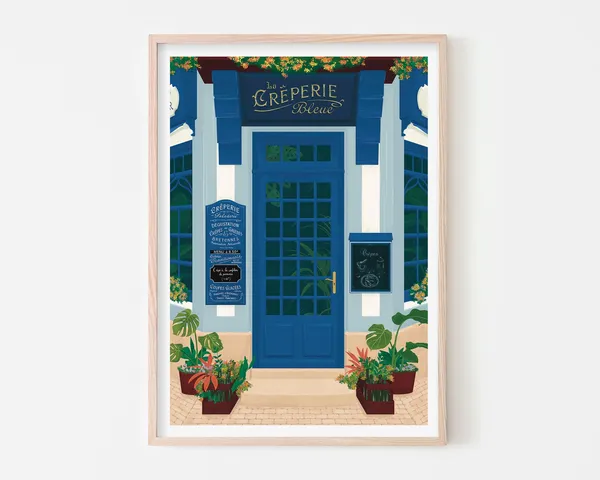 Blue Creperie In Paris, Parisian Cafe Art Print